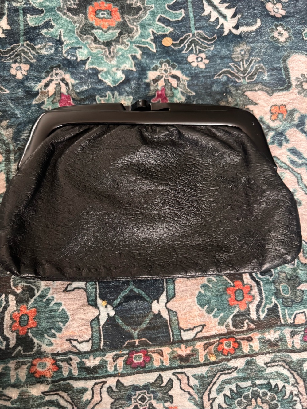 vintage black ostrich leather clutch